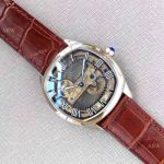 Drive De Cartier Hollow Replica Watches - SS Brown Leather Strap